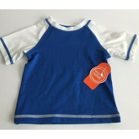 Wonder Nation Baby Boys UPF 50+ Rash Guard Shirt 0-3M Blue/White - Picture 1 of 4
